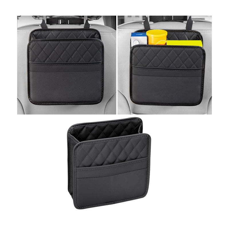 Mandark Car Seat Back Organizer, PU Leather Vehicle Backseat Hanging Storage Pocket, Multipurpose Auto Travel Essentials Accessories for Kids & Adults, Universal for Most Cars (Black) Black