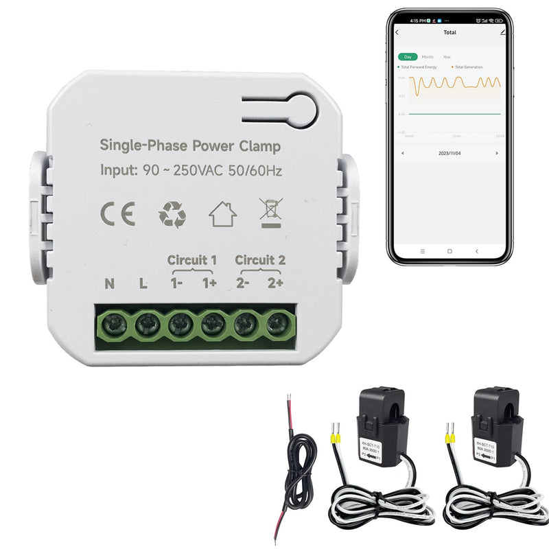 Smart Energy Monitor, Single Phase Clamp Electricity Meter with 2 * 80ACT Current Transformer, WiFi, Real-Time Electricity Monitor/Meter, Solar/Network Metering EPMC311-2*80A