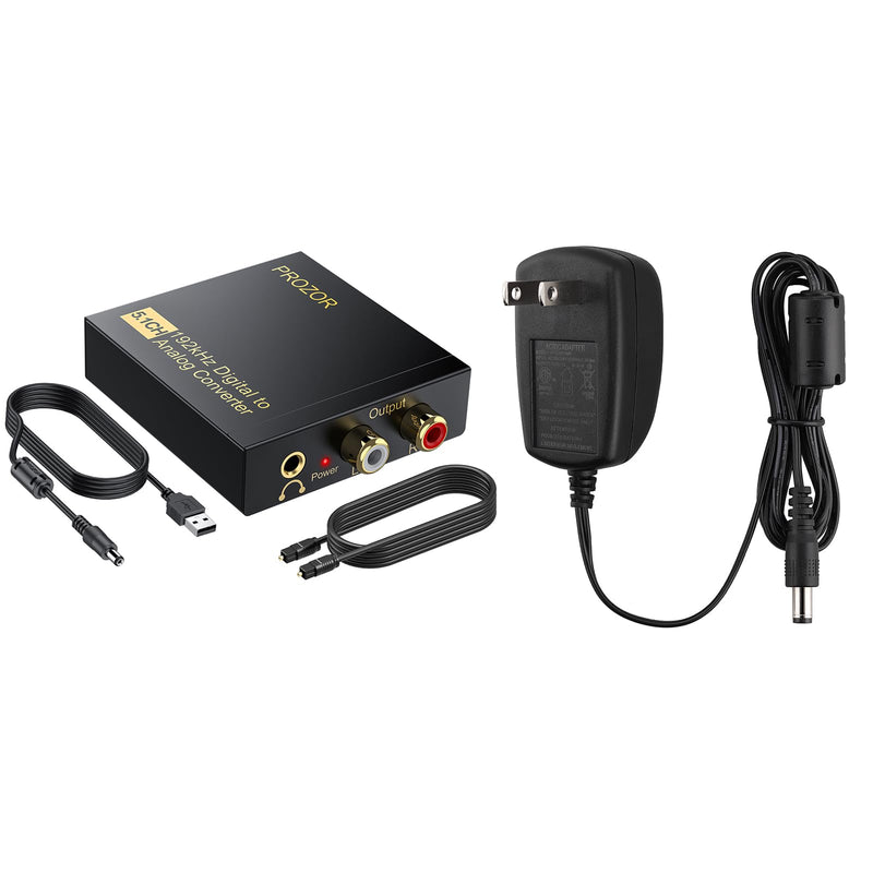 PROZOR 192KHz Digital to Analog Audio Converter Support 5.1CH Optical to RCA Converter with Magnetic Ring Power Cord + 5V 1A Power Supply Adapter