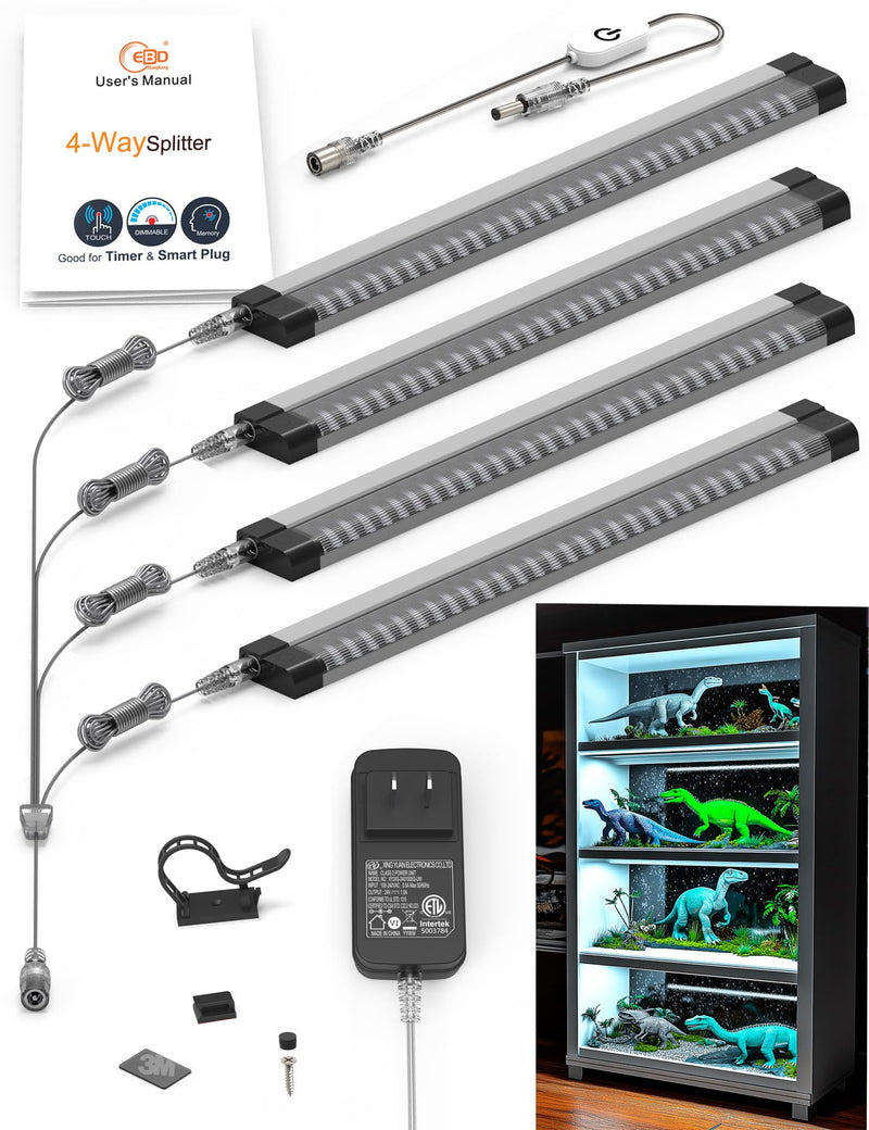 EBD Display Case Lights Ultra Bright Under Counter Lighting 4-Way Parallel Bookshelf Light Bar 4 Panels 1800 Lm 4500K for Kitchen Storage Pantry Garage Shelves Closet Shelf & Bookcase 4-Way 4 Panels Daylight 4500K