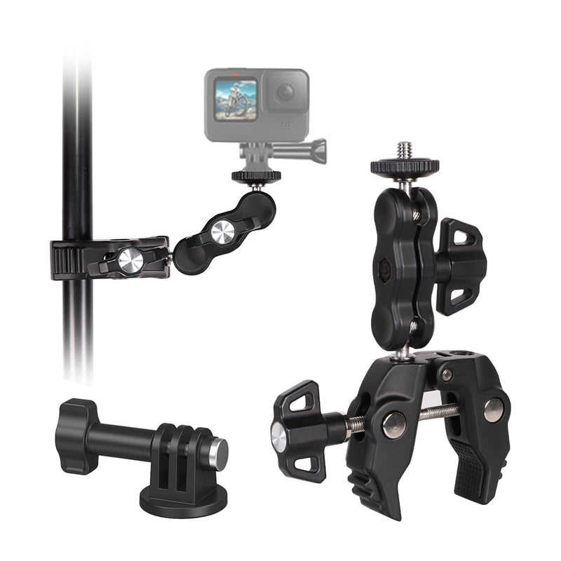 Camera Clamp Mount, Magic Arm with Double Ball Head Adapter and Clamp, with 1/4"-20 Screw and 3/8"-16 Screw Hole, for Gopro/Insta360 /Camera Monitor/LED Lights/DSLR RW9C ECO Series