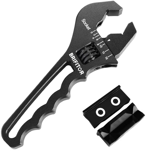AN Fittings Wrench 3AN-16AN Hose Fittings Adjustable Wrench For An Hose End Fittings Adapter Lightweight Aluminum Black (With 4" Vise Jaws Pads) Large