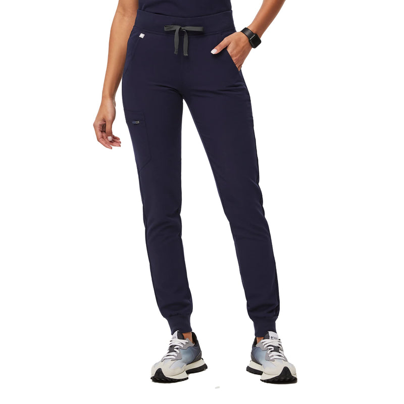 FIGS Zamora Jogger Scrub Pants for Women — Slim Fit, 6 Pockets, Yoga Waistband, Ribbed Ankle Cuffs, Anti-Wrinkle Regular Medium Navy