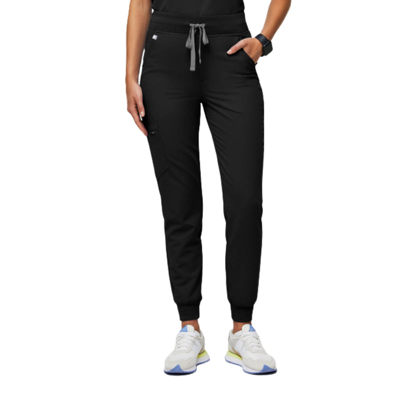 FIGS Zamora High Waisted Jogger Scrub Pants for Women — Slim Fit, 6 Pockets, High Rise Yoga Waistband Regular Medium Black