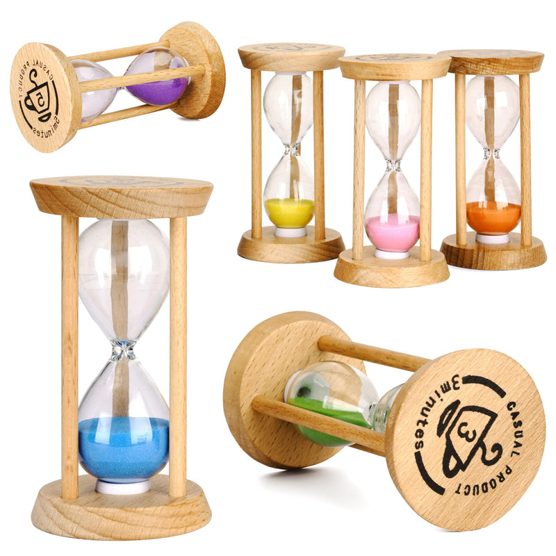 PROLOSO 6PCS Wood Frame Sand Timer Set 30sec/1/2/3/5/10mins Multicolor Hourglass Sandglass Clock Watch