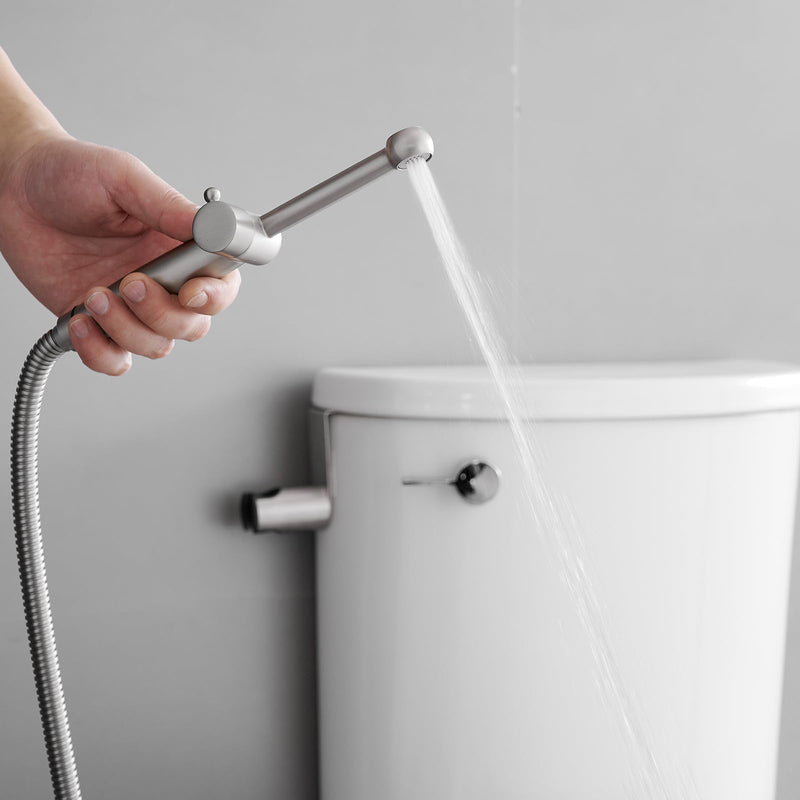 Brushed Nickel Bidet Sprayer Set, Handheld Bidet Taps Attachment for Toilet with Adjustable Water Pressure, Solid Brass Bidet Attachment Set Brushed Nickel
