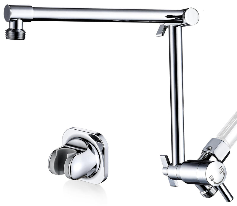 G-Promise Metal 13 Inch Shower Head Extension Arm with Diverter, Handheld Holder Included, G1/2 Universal Thread Rain Shower Arm, Brass Adjustable Extender with 3-Way Diverter, Chrome