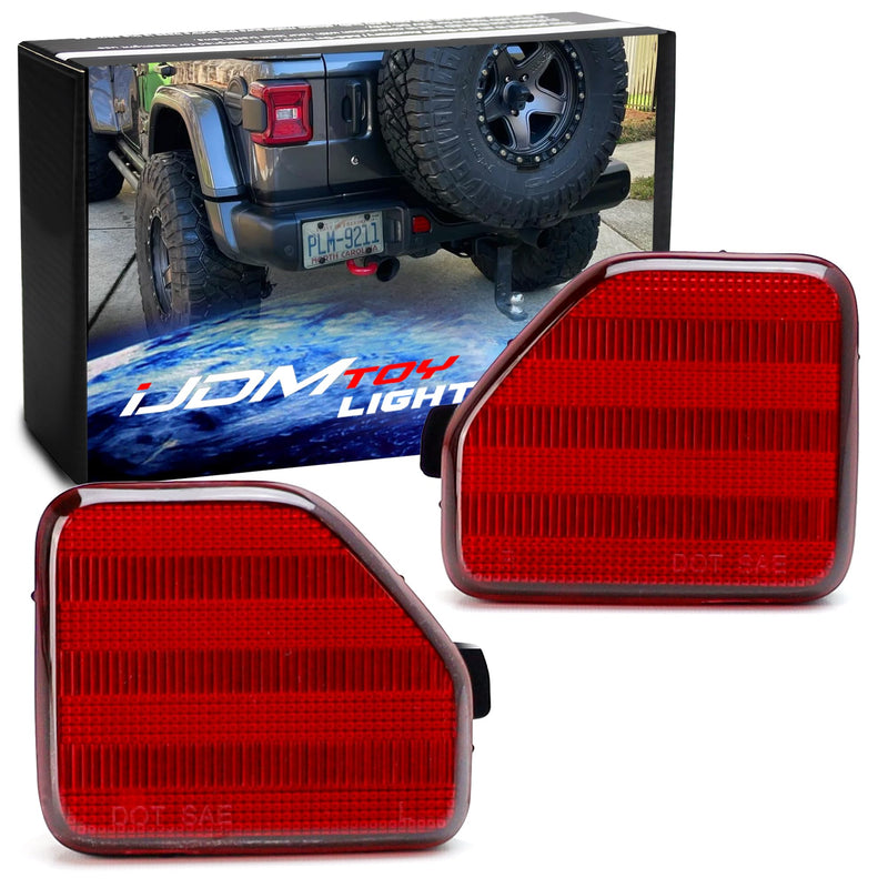 iJDMTOY OE-Spec Dark Red Lens Rear Bumper Reflector Lenses Compatible With Jeep 2018-up Wrangler JL Sahara Rubicon MOAB Trims ONLY, OE-Spec LH RH Assembly