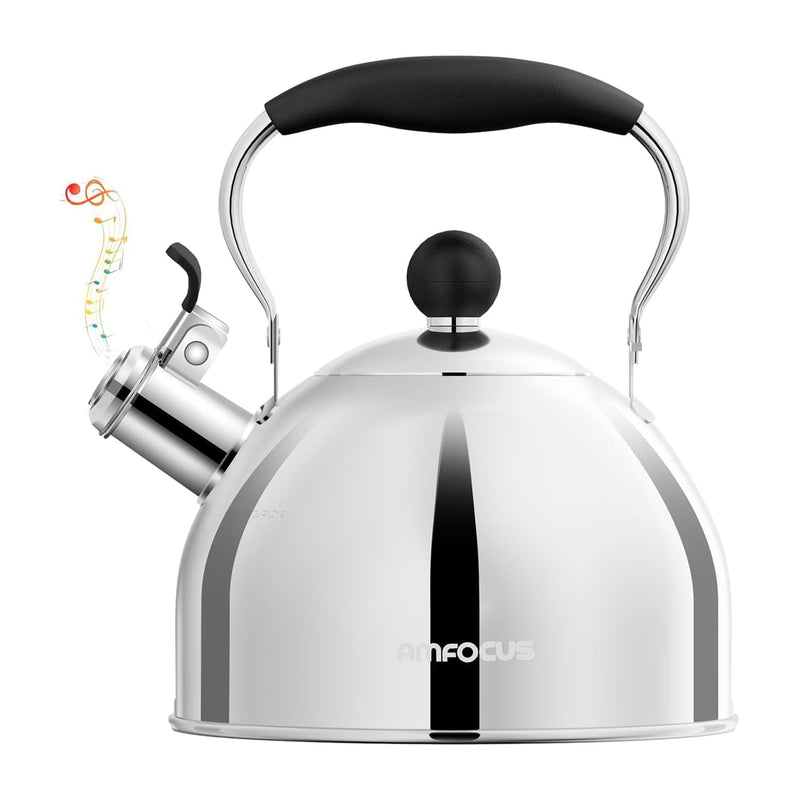 Tea Kettle, 2 Quart Stainless Steel Whistling Tea Kettle, Stovetop Whistling Teakettle Tea Pots for Stove Top with Ergonomic Folding Handle, Small Teapot, Water boiler for Tea, Coffee (Silver) Silver
