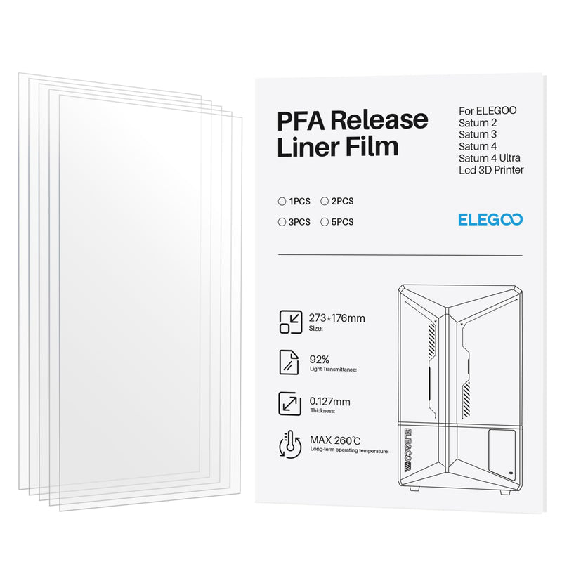 ELEGOO 5 PCS PFA Release Liner Film 2.0 for ELEGOO Saturn 4 Ultra 16K, Saturn 4, Saturn 4 Ultra, Saturn 3, Saturn 2 and Saturn 8K Resin 3D Printer, 273 x 176 mm 5PCS-Saturn 3 PFA
