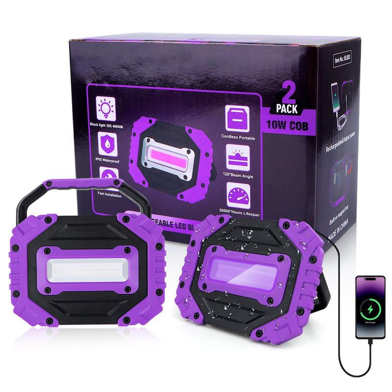 roperry 2 Pack Rechargeable Black Light, 5000mAh Cordless Battery Powered Magnetic Portable LED Blacklight, 395nm Ultraviolet Flood Light for Glow, Dark Party, Catfishing,Halloween(2 Pack)