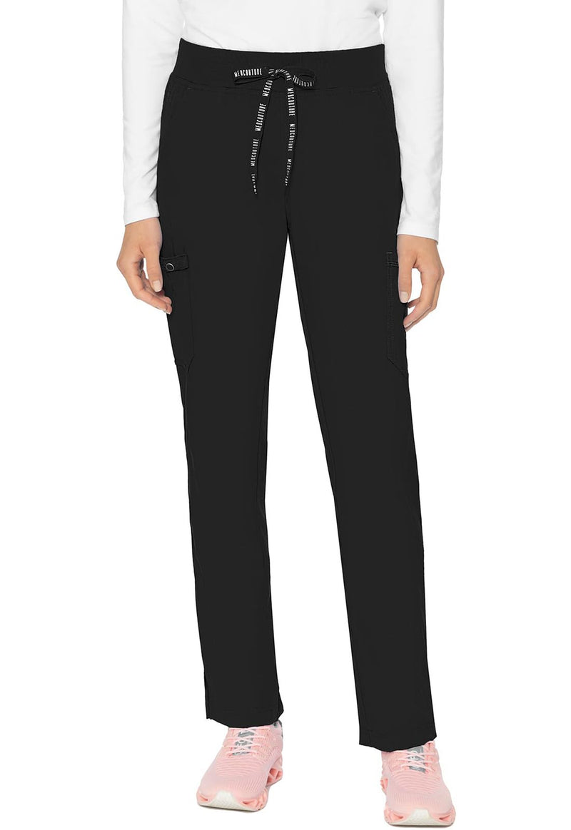 Med Couture Scrub Pants for Women, Jersey Waist Yoga Bottoms, 6 Pockets with Mid Rise Drawstring Waistband - MC7725 Medium Black