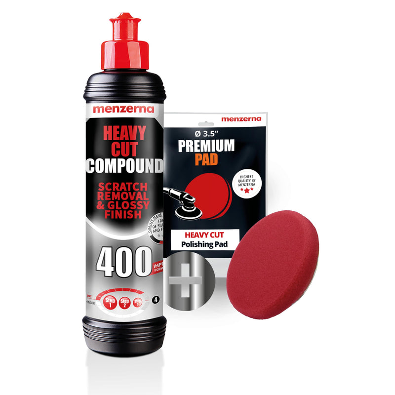 menzerna Scratch and Swirl Remover Kit I Car polishing Set with Menzerna Heavy Cut 400 and 3,5 Inch Polishing Pad I Deep Scratch Repair Kit for All Types of Vehicles HCC400 + Pad