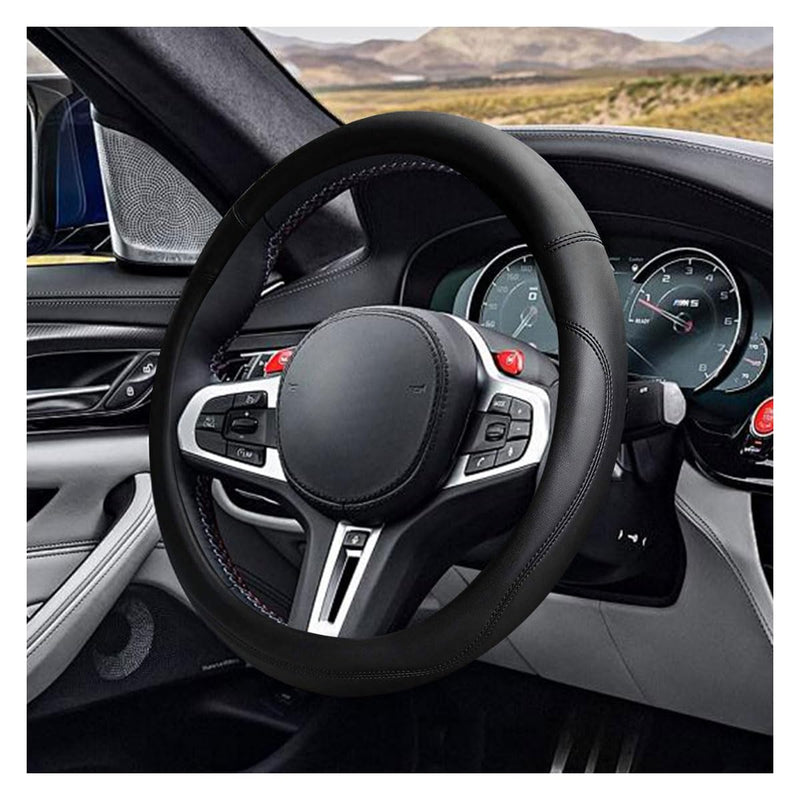 14.5"-15" Car Steering Wheel Cover, Microfiber Leather Cover, Anti-Slip Breathable Steering Wheel Decoration, Universal Steering Wheel Accessories for Diverse Cars (Black) Black