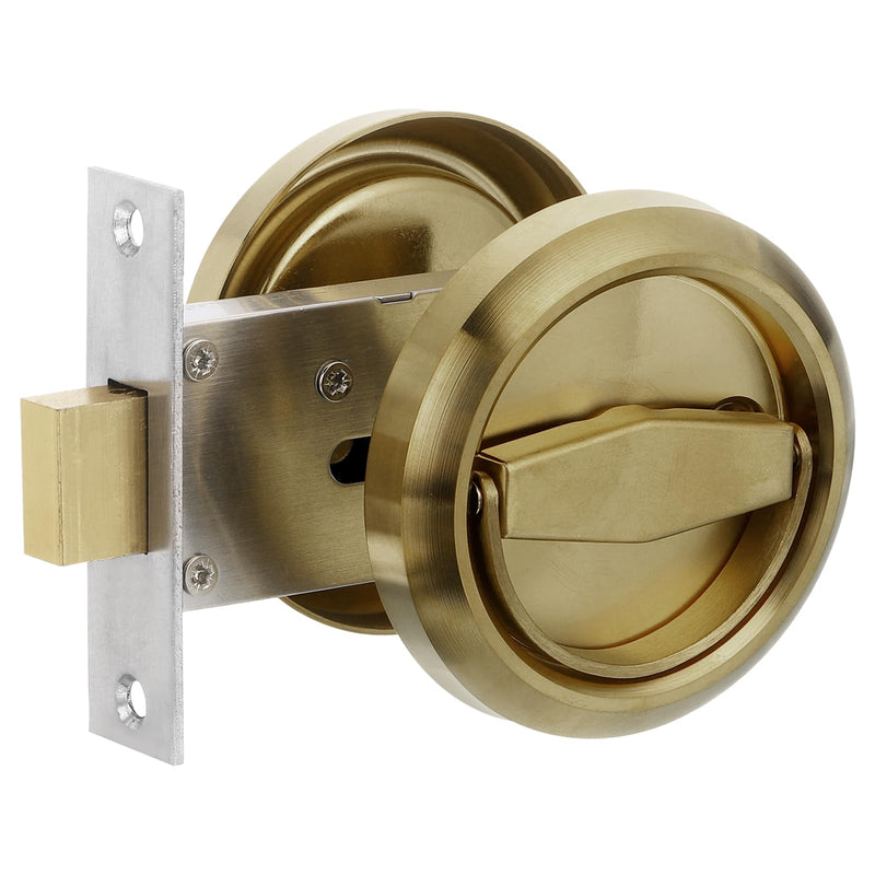 PATIKIL Round Recessed Door Lock, Stainless Steel 304 Hidden Recessed Cup Door Handle Furniture Pulls Latch Knob for Privacy Pocket Door Lockers, Brass