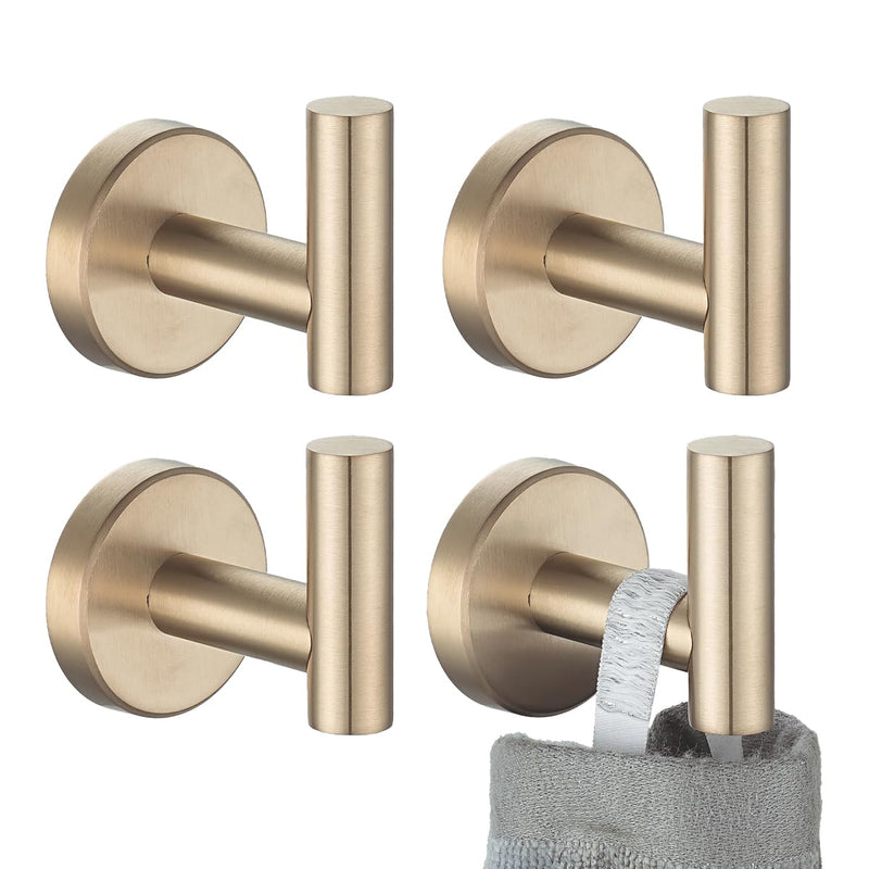 JQK Bathroom Towel Hook Champagne Bronze, Coat Robe Clothes Hook for Bathroom Wall Mounted (Pack of 4), SUS 304 Stainless Steel 0.8mm, TH100-CB-P4 4 Pack