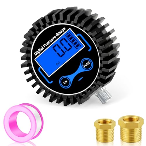 MEANLIN MEASURE 0-300PSI Digital Pressure Gauge with Rubber Cover, Lower Mount, Accuracy 1%, Resolution 0.1psi, with 1/8" x 1/4" and 1/8" x 3/8" NPT Hex Bushing 0 - 300 PSI Lower Mount (1/8 NPT)