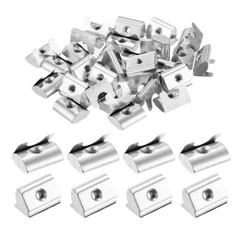 uxcell 30Pcs M5 T Nuts Roll in Spring, T Nut with Spring Sheet Carbon Steel Nickel Plated for 4545 Series Slot Aluminum Profile M5-0.8x20x15x7.6mm 30