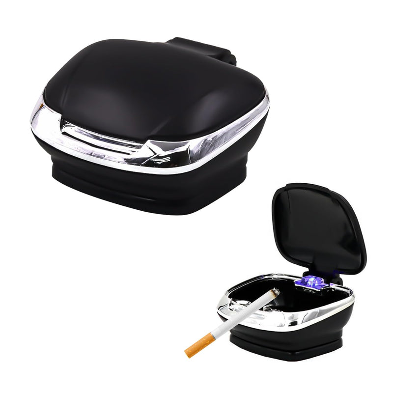 Car Ashtray with Lid, Flame Retardant Car Cigarette Ash Trash Can with Led Light, Waterproof Plastic Mini Ashtray Suitable for Most Vehicles, Universal Car Accessories (Black) Black