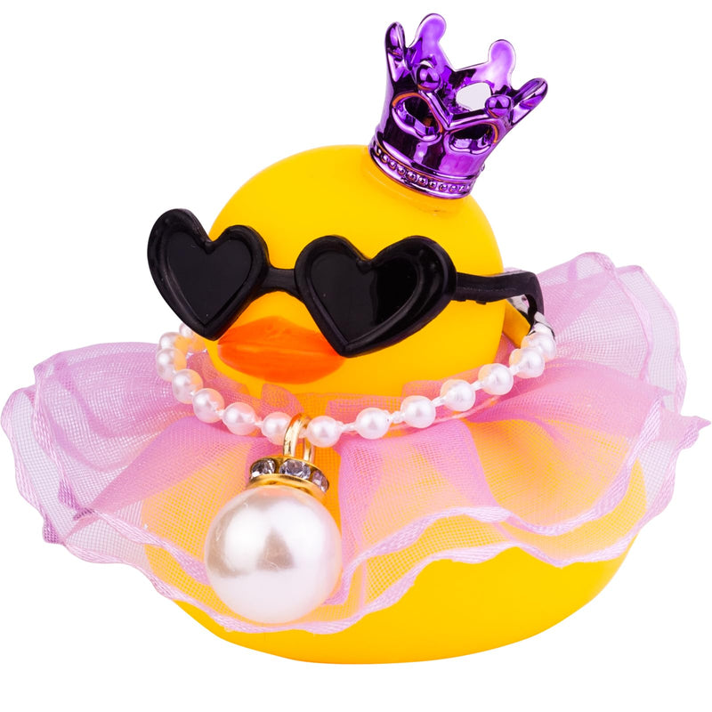 Rubber Duck Car Dashboard Decoration, Duck Car Ornament with Mini Crown Skirt Necklace Glasses for Cute Car Accessories, CF038A A1-purple Skirt-yellow