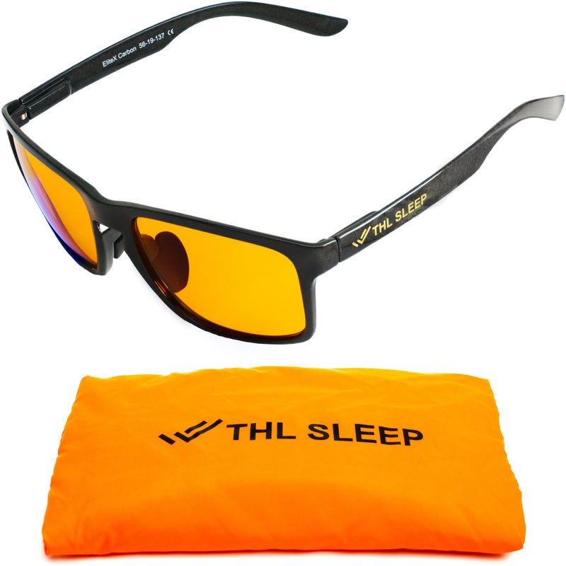 Carbon Reinforced Nylon Blue Light Blocking Glasses for Better Sleep - Orange Computer Migraine Glasses for TV Smartphone - EliteX Carbon Amber Nighttime Gaming Gamer Glasses for Screen Eye Strain