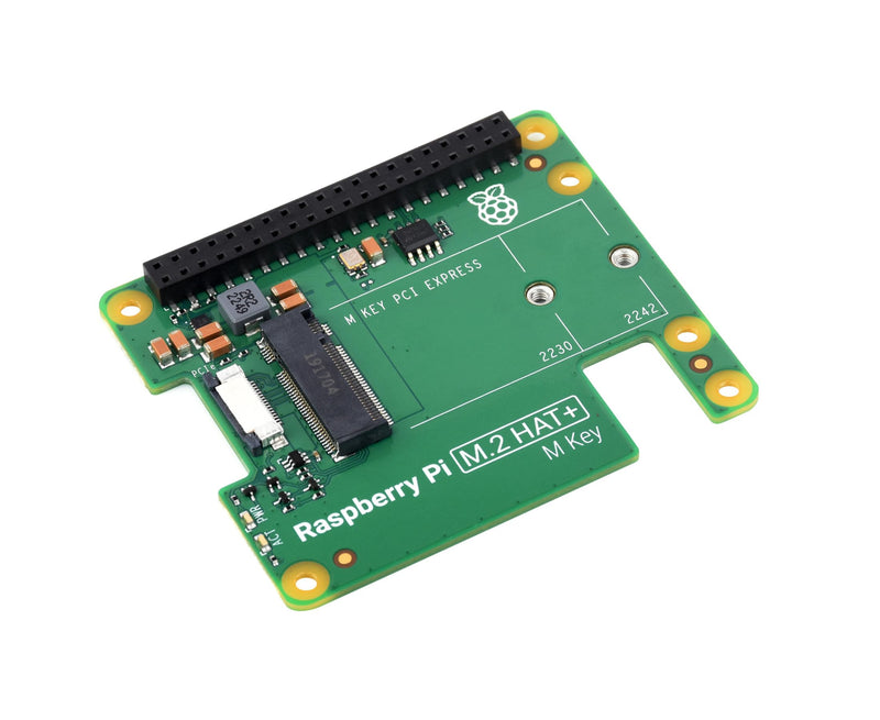 Official Pi PCIe to M.2 HAT for Raspberry Pi 5, HAT + Standard, Supports NVMe Protocol M.2 Solid State Drive 2230/2242 High-Speed Reading/Writing