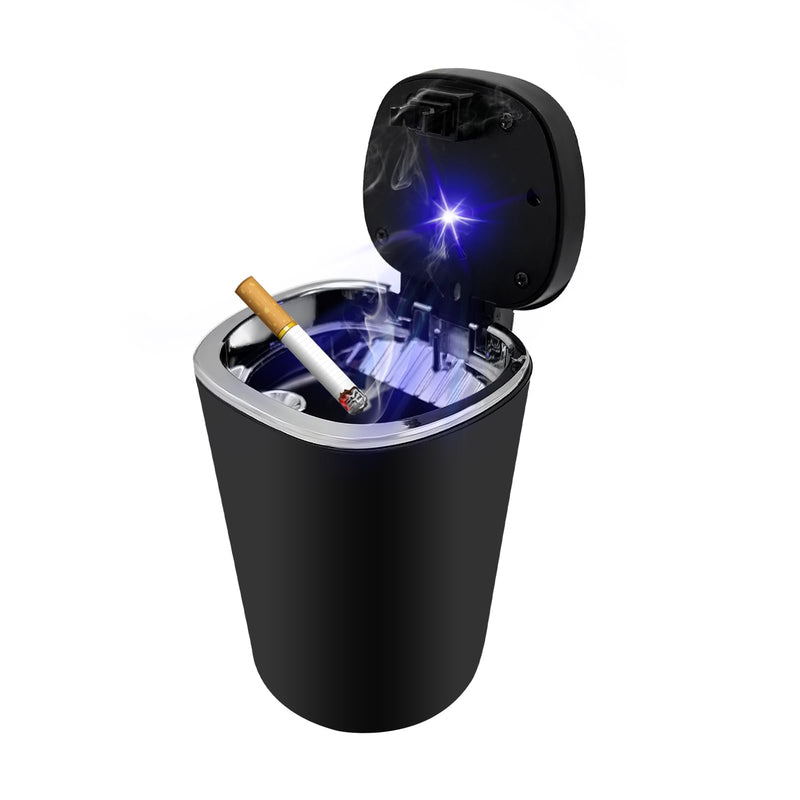 Car Ashtray, Detachable Stainless Steel Smokeless Ash Tray with LED Blue Light, Auto Ashtray with Lid Smell Proof Weed for Most Vehicles, Universal Interior Car Accessories