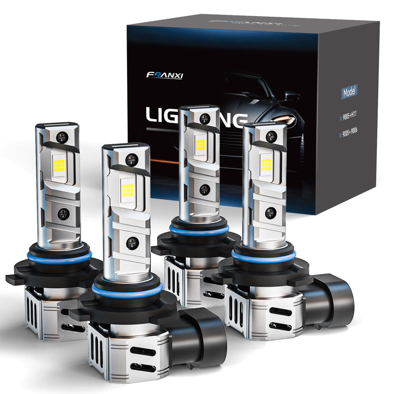 FRANXI 9005/HB3 H11/H8/H9/H16 Bulbs Combo Fog Lights, 32000LM Super Bright 6000K Cool White, 1:1 Design with Cooling Fan, Plug and Play, Pack of 4 9005+H11