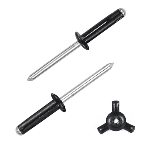 ALLCLEAN 3/16" x 3/4" Tri-Fold Rivets Assortment - 150Pcs,Black Tri-fold Exploding Pop Rivets Solid Aluminum Tri Grip Rivets Bulb Style Rivets for Kayak Marine Boat 3/16"x3/4"-150pcs Black