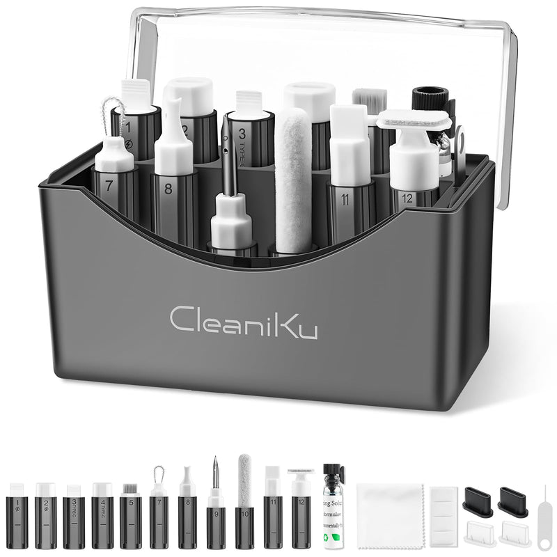iPhone Cleaning Kit CleaniKu Phone Cleaner - iPhone Charging Port Cleaning Tool, Multi-Tool Phone Repair Restore with Speaker Cover, USB C Cleaning Kit for Lightning Cables,Connectors,Speakers,Airpod Black