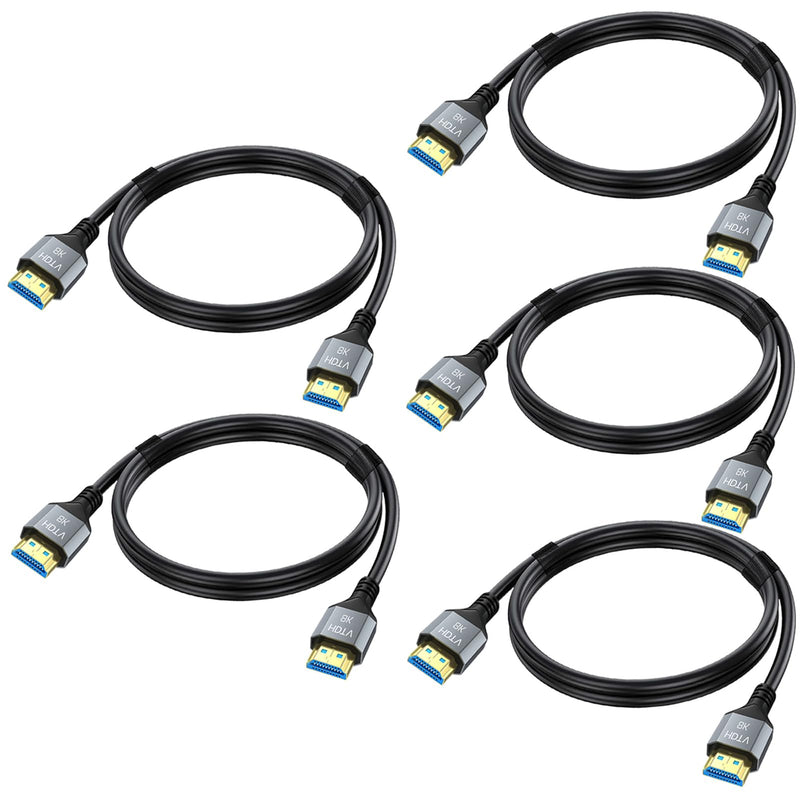 8K HDMI 2.1 Cable 3.3 FT 5-Pack, Shielded HDMI Cord 3.3FT, 48Gbps High Speed HDMI Cord-8K@60Hz, 4K@120Hz/165Hz, HDCP 2.2&2.3, HDR 10 for ARC, eARC, TV, PC, PS4 PS5 Switch KVM Splitter Sound Bar/Roku 3ft Grey