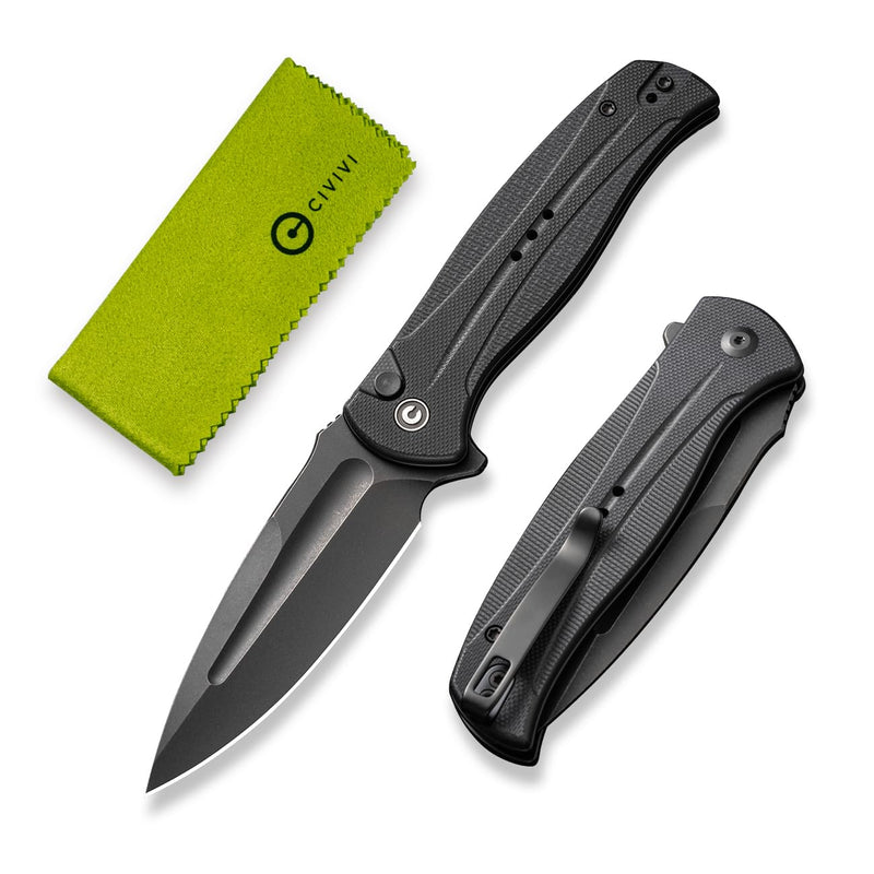 CIVIVI Incindie Pocket Knife for Men, Folding Knife with 3.48" 14C28N Blade Milled G10 Handle for EDC C23053-1 (Black) Black