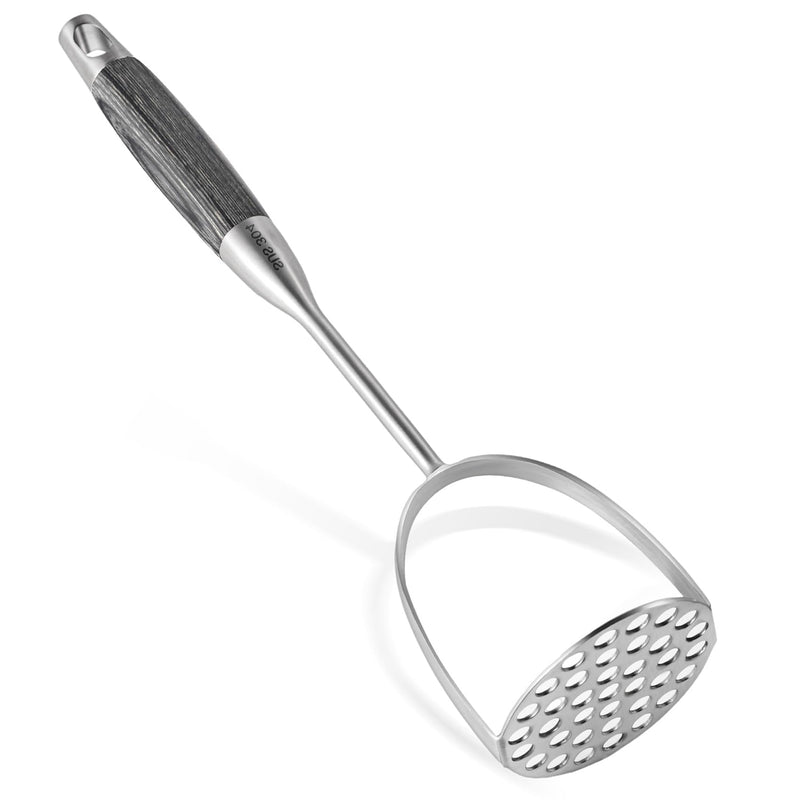 Potato Masher Stainless Steel, Heavy Duty Mashed Potatoe Masher,Professional Integrated Food Masher for Avocado, Potatoes, Beans, Meat, Vegetables (Black wooden handle Masher) Black wooden handle Masher