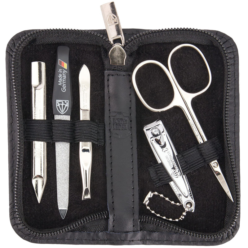 3 Swords Germany - brand quality 5 piece manicure pedicure grooming kit set for professional finger & toe nail care scissors clipper genuine leather black case in gift box, Made in Germany BLACK - GENUINE LEATHER