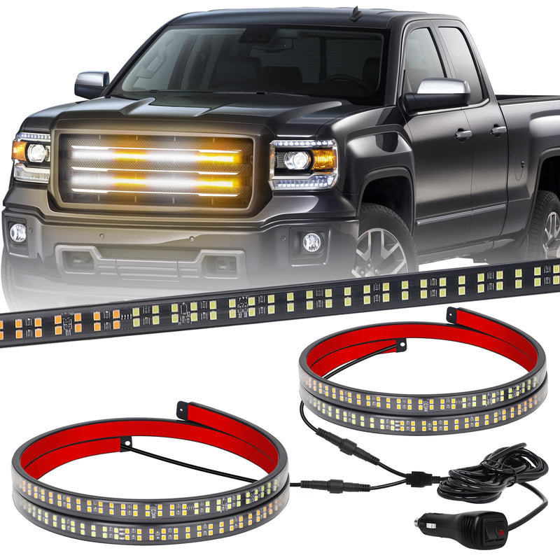 XRIDONSEN 2PCS 24 inch Truck Grill Strobe Lights Strip 288 LED Emergency Tailgate/Rear window/Grille Lights Amber White Flashing Warning Caution Safety Lights for Tow Plow Trucks Construction Vehicles Amber/White