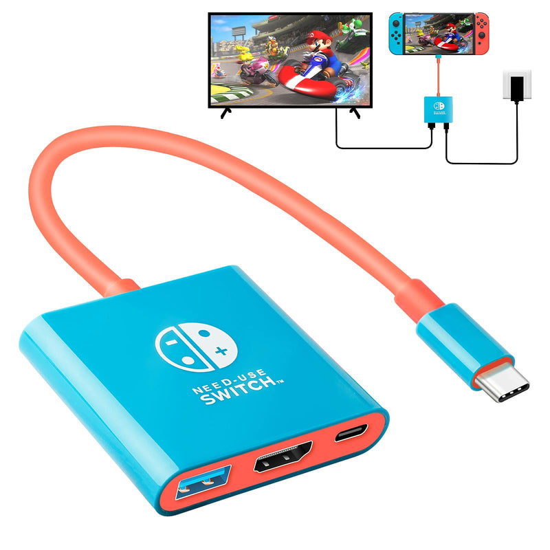 Switch Dock for Nintendo Switch & OLED, Portable TV Dock with 4K HDMI, USB 3.0 Port and USB C PD 100W Charging, Travel Docking Station Replacement for Switch(Blue) Blue