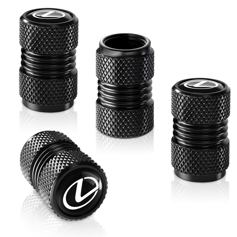 Tire Valve Stem Cap for Lexus Metal Tire Stem Cover with Belt O-Ring Air caps Sports Accessories 4 Pieces (Black) Black-04