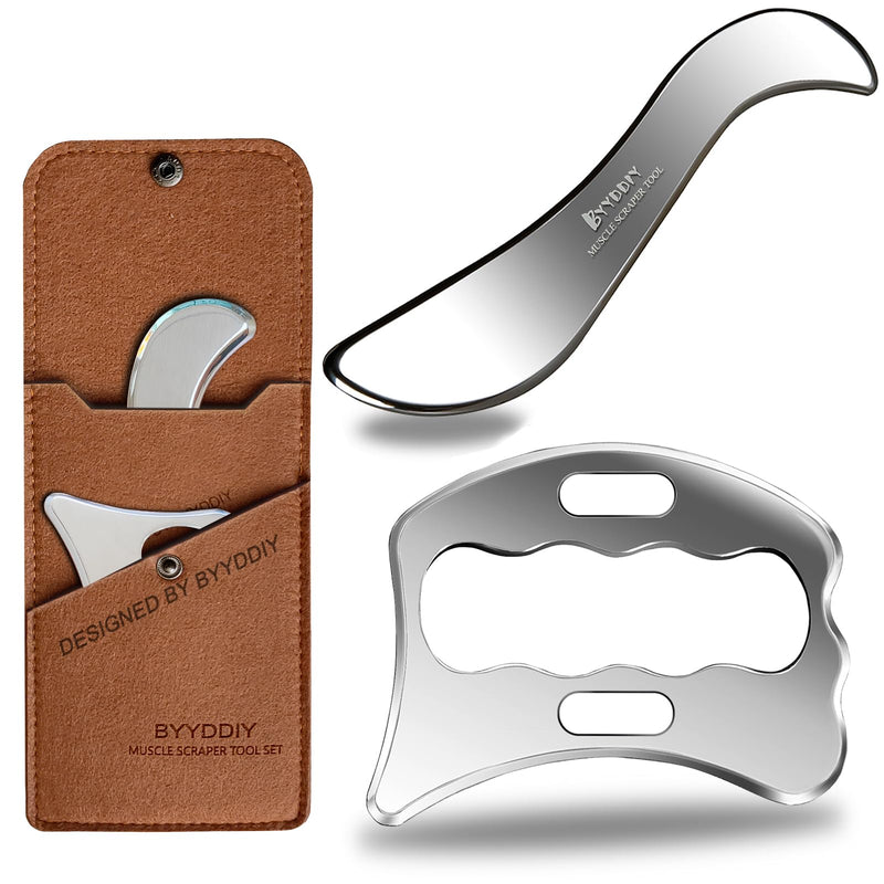 BYYDDIY SD 2 in 1 Stainless Steel GuaSha Muscle Scraper Tools Set,Scar Tissue Tool,Physical Therapy Tools,Muscle Scraping Tool,Massage Scraper,IASTM Tools,Soft Tissue Massage Tool (SD2) SD2