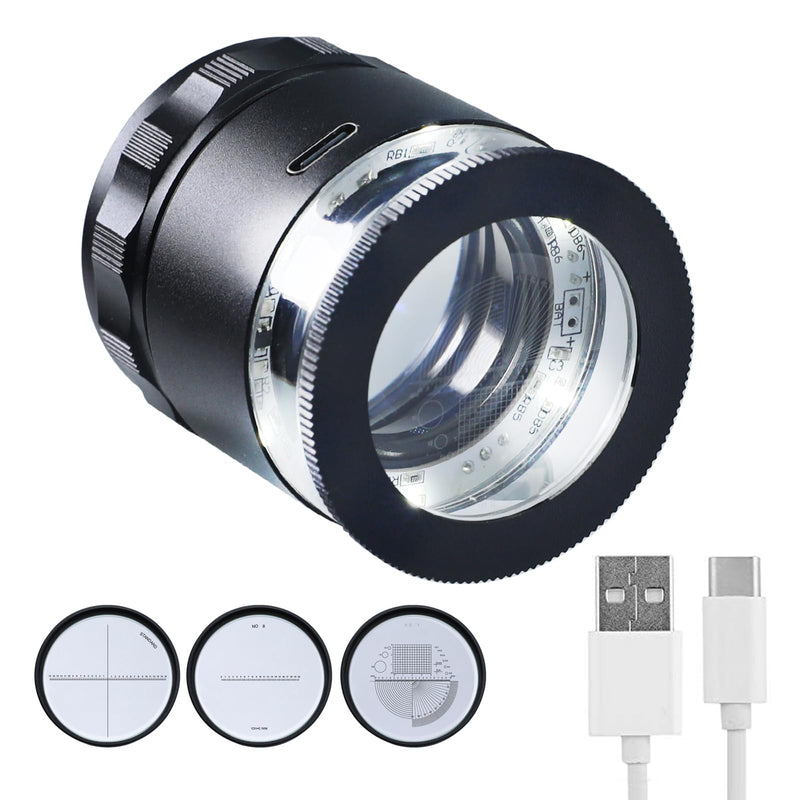 10X Rechargeable Jewelers Loupe Magnifier with LED Lights and 3 Reticle Scales, 25 mm Field of View, Adjustable Focus LED Scale Loupe Jewelry Magnifying Glass for Gems, Coins, Watch, Stamps, Plants