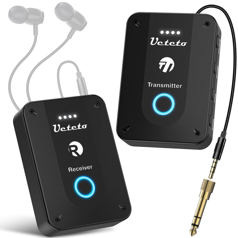 Ueteto Wireless in Ear Monitor System 2.4G Stereo IEM System with Transmitter Beltpack Receiver Automatic Pairing, for Studio, Band Rehearsal, Live Performance Transmitter and Receiver-NEW