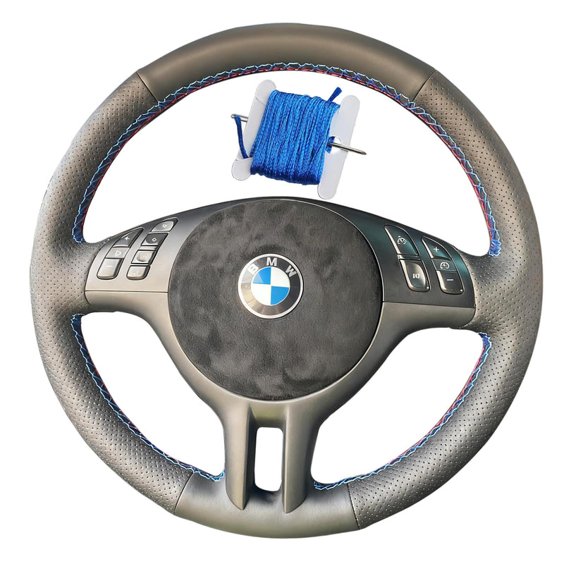  [AUSTRALIA] - Hand Sewn Black Perforated Leather Interior Protection Accessory for Car Steering Wheel Cover, for BMW 3 Series E46 E46/5 2000-2005 / X5 E53 2000-2001