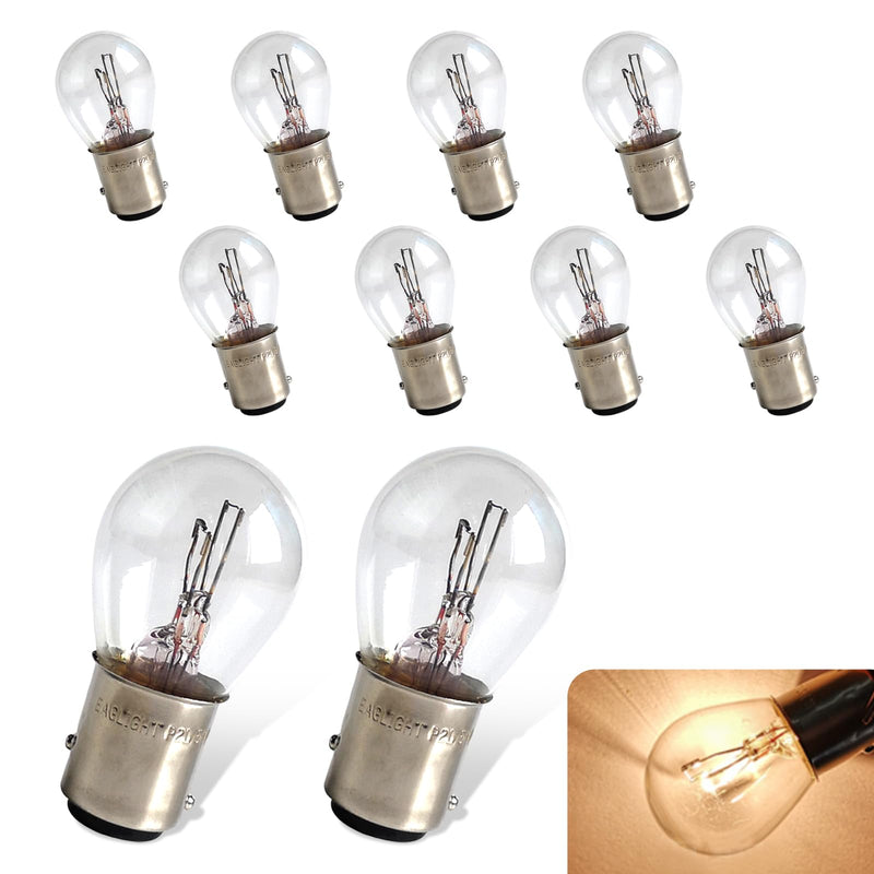 Pack-10 Car 1157 Brake Light Bulb, P21/5W BAY15D Dual Contact High and Low Leg Energy Saving Halogen Lamp Replacement, Shock-resistant Anti-glare Light Bulb, Universal for Car Trucks (White) 10 PCS White