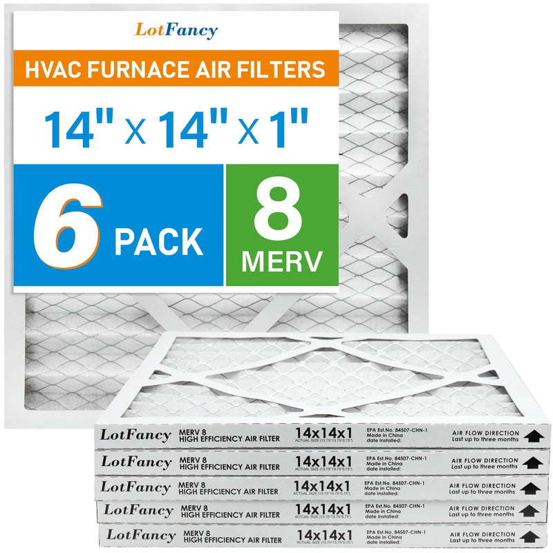 LotFancy 14x14x1 Air Filter MERV 8 6-Pack, Electrostatic Pleated Furnace & AC Filter, Captures Dust, Pet Hair, Pollen, Actual Size: 13.75"x13.75"x0.75"