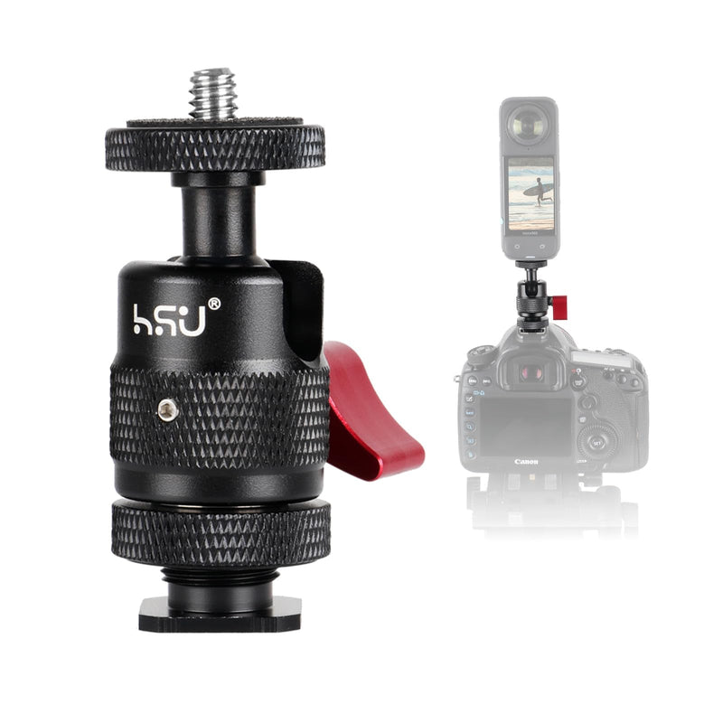 HSU Cold Shoe Mount Adapter, Aluminum 1/4”-20 Screw Hole 360° Rotation Camera Tripod Mount for Insta360 X4/X3/X2/X/RS/R/GoPro/Sony/DSLR Camera Flash and Other Cameras, Black