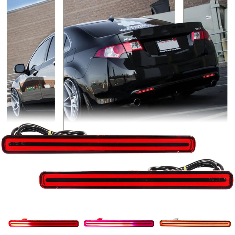 Upgraded 2 PCS [Sequential Dynamic Switchback] Led Rear Bumper Reflector Light for Acura TSX 2009-2014 (Euro Accord), with [5-Times Strobe Brake Flash Light] Red Lens Tail Fog Light