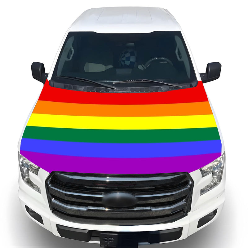 Rainbow Hood Cover Flag - 63x51 IN Funny Pride Decorations Hood Cover Flag for LGBTQ Car Decorations, Car Bonnet Banner with 2 Pack Adjustable Triangular Fasteners