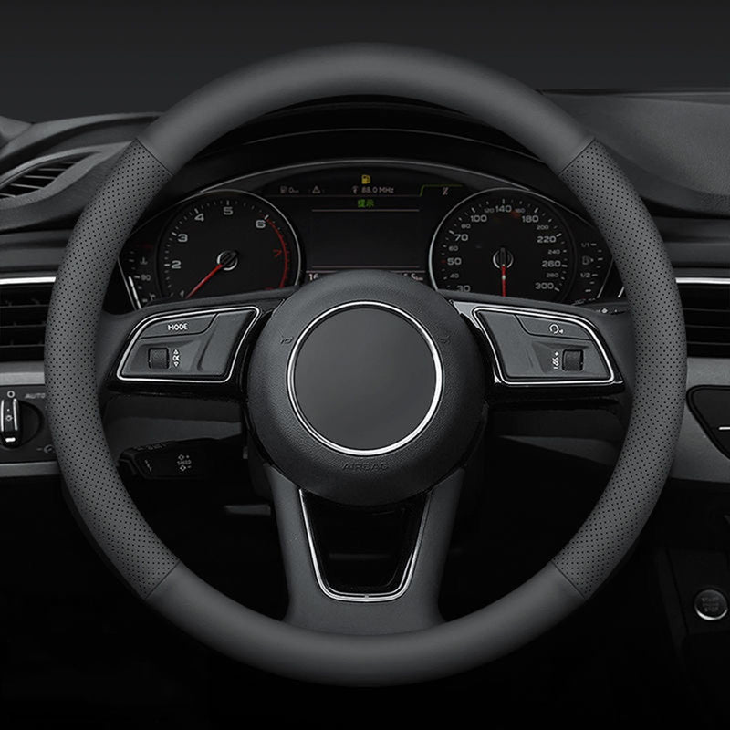 Steering Wheel Cover Standard Size 14.5-15 inch, Non-Slip Car Wheel Cover Protector, Breathable Microfiber Leather, Black 1. Four Cut Standard size[14 1/2''-15'']