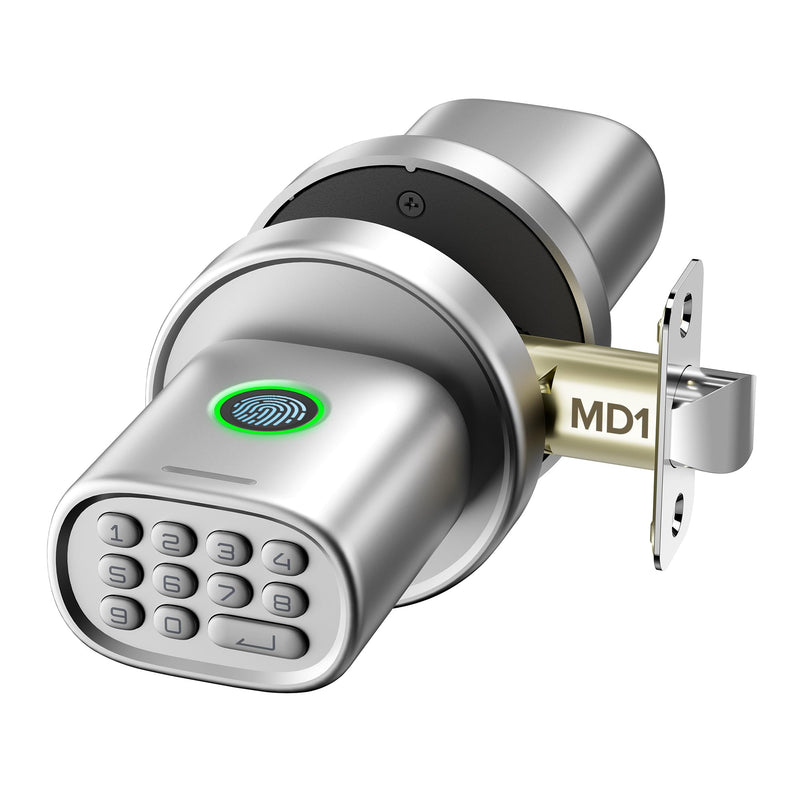 ThorBolt MD1 Fingerprint Door Knob Lock with Keypad, Silver | 4x AA Alkaline Batteries, Biometric, Electric, Auto-Lock, for Bedroom, Garage, Office, Pantry Door, Interior Door Lock Silver1