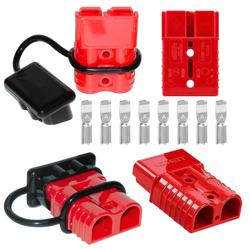Anderson Connector 4 Pcs, 50 Amp 12-36v Batteries Quick Connect/Disconnect Plug Kit, Connectors for 6 to 12 Gauge Cables, for Car Bike ATV Winches Lifts Motors More,SB50 Red 50Amp-4Pcs red