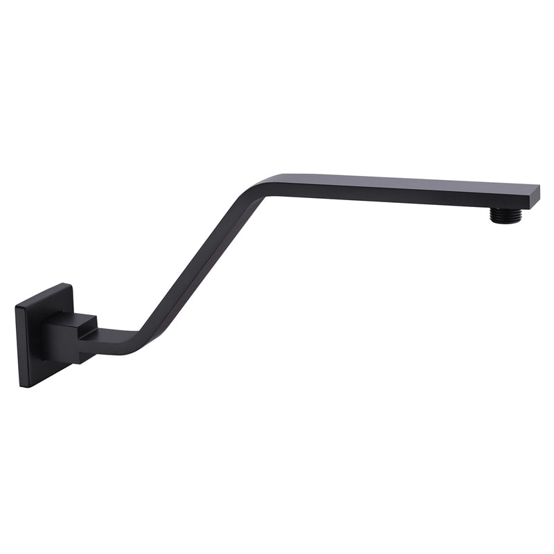 16 Inch S Shape Matte Black Shower Head Arm, Square Wall Mounted Shower Arm and Flange Included